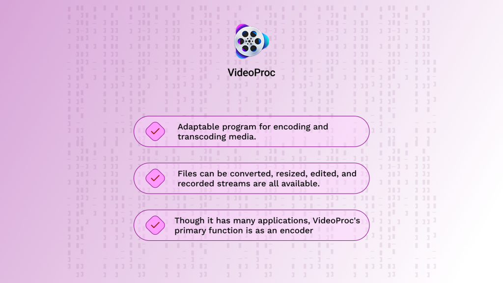 Video Proc is adaptable program for endoing and transcoding media