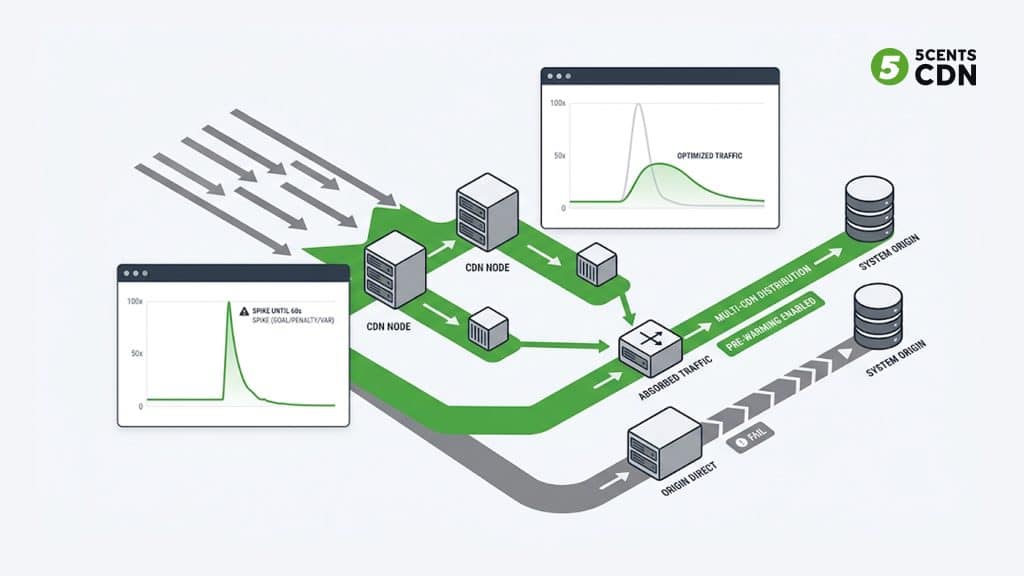 Graph showing a goal-moment concurrency spike of viewers joining a live sports stream within seconds