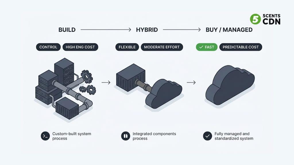 Decision comparison of building VOD architecture in-house versus using a managed platform