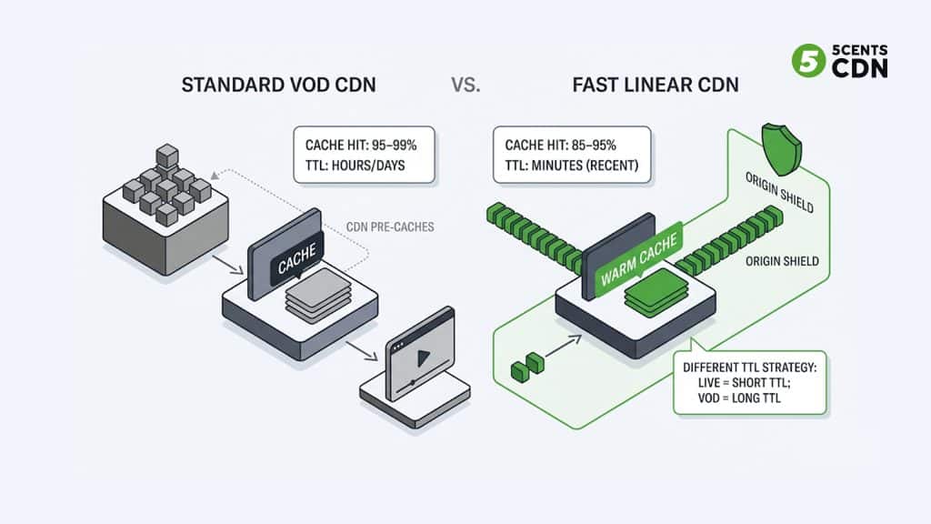 Explanation_Template 3 - 5centsCDN | Video Live Streaming | CDN | Restream CDN configuration for 24/7 linear FAST channel delivery — segment TTL strategy and origin shield for continuous streaming