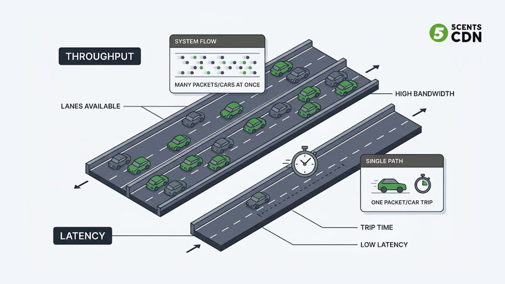 Explanation_Template - 5centsCDN | Video Live Streaming | CDN | Restream Highway analogy: number of lanes as throughput and travel time as latency