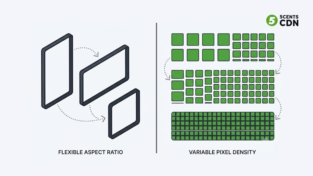 Aspect ratio vs resolution, diagram contrasting aspect ratio as shape and resolution as pixel detail