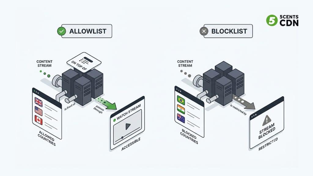 Explanation_Template 2 - 5centsCDN | Video Live Streaming | CDN | Restream Comparison of allowlist and blocklist approaches to geo-blocking streaming content by country