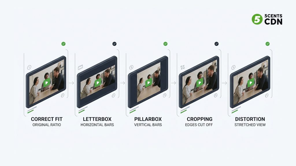 Letterboxing pillarboxing cropping and stretching when aspect ratios mismatch