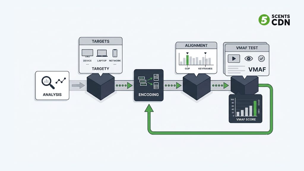 Explanation_Template-4 - 5centsCDN | Video Live Streaming | CDN | Restream Encoding ladder design workflow from source analysis to VMAF testing and refinement