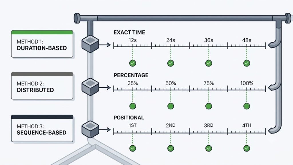 Three VMAP break placement methods: time offset, percentage, and position