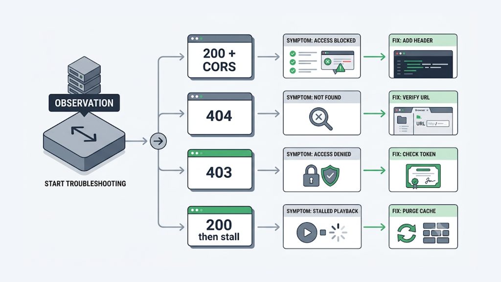 Explanation_Template-1 - 5centsCDN | Video Live Streaming | CDN | Restream Diagnosing an HLS manifest error by its HTTP status code: 200 CORS, 404, 403 and stale 200