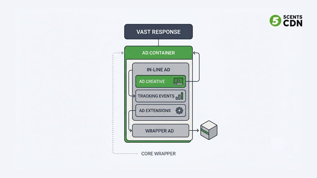 Anatomy of a VAST XML response: Ad, InLine, Impression, Linear, MediaFile, TrackingEvents