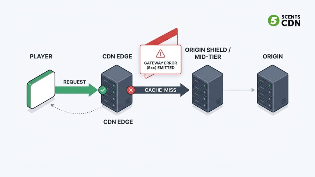Explanation_Template - 5centsCDN | Video Live Streaming | CDN | Restream How a video segment travels from player to CDN edge to origin shield to origin server