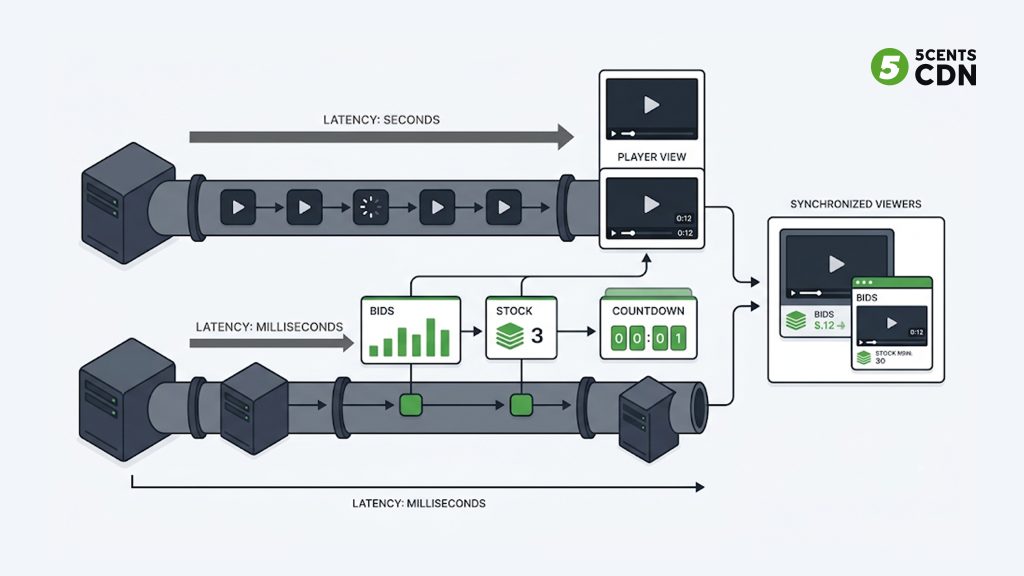 Explanation_Template-1 - 5centsCDN | Video Live Streaming | CDN | Restream Commerce events on a real-time data channel kept separate from the buffered video stream