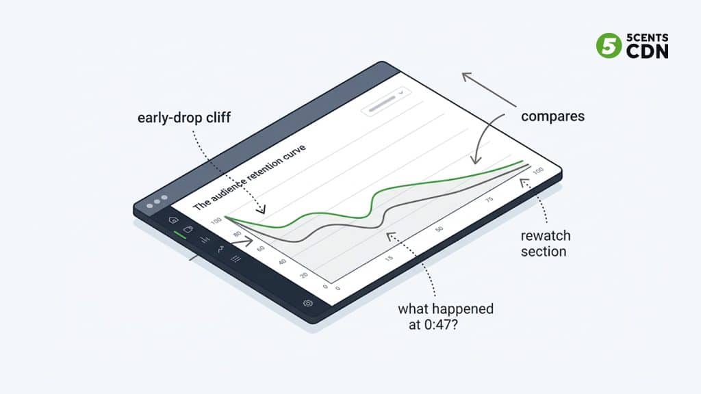 Explanation_Template-1 - 5centsCDN | Video Live Streaming | CDN | Restream Reading an audience retention curve: gradual decline, early cliff, and a rewatch bump