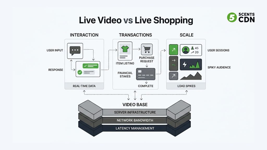Explanation_Template - 5centsCDN | Video Live Streaming | CDN | Restream The three demands live commerce adds on top of ordinary streaming