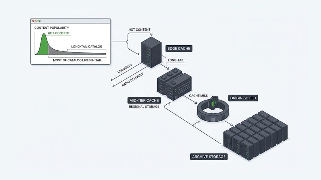 Explanation_Template-2 - 5centsCDN | Video Live Streaming | CDN | Restream Hot audio content at the edge, the long-tail catalog held by a mid-tier cache shielding origin
