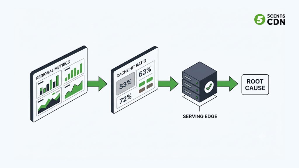 Explanation_Template-2 - 5centsCDN | Video Live Streaming | CDN | Restream Per-region diagnostic flow: quality metrics, cache-hit ratio, and which edge serves each region