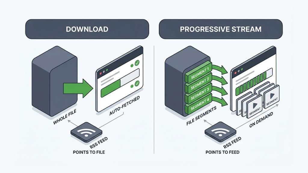 Explanation_Template - 5centsCDN | Video Live Streaming | CDN | Restream Podcast download model versus progressive audio streaming, and how each loads the CDN