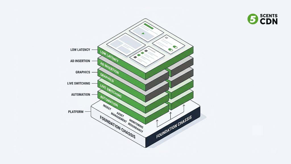 A shared playout foundation with different capability layers for each channel type