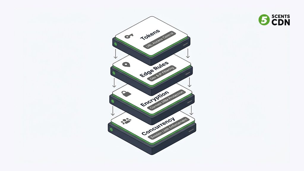 Explanation_Template-1 - 5centsCDN | Video Live Streaming | CDN | Restream Secure tokens, edge access rules, encryption/DRM, and concurrency enforcement as complementary layers