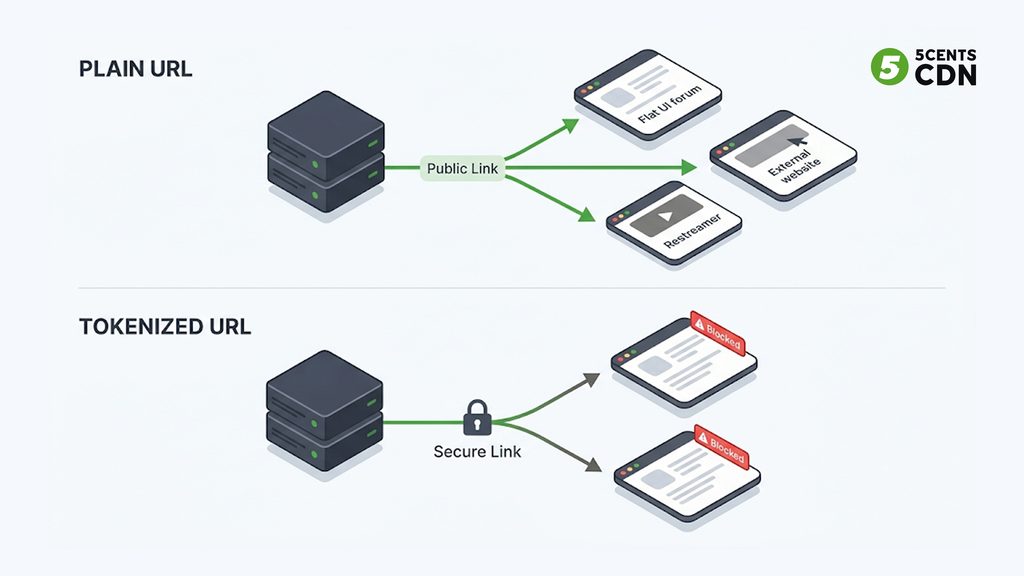Explanation_Template - 5centsCDN | Video Live Streaming | CDN | Restream An unprotected playback URL works for anyone forever; a tokenized URL expires and is tied to a scope