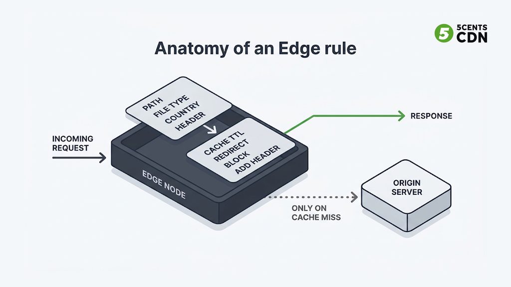 Explanation_Template - 5centsCDN | Video Live Streaming | CDN | Restream An edge rule pairs a condition with an action, applied at the edge before the request reaches origin