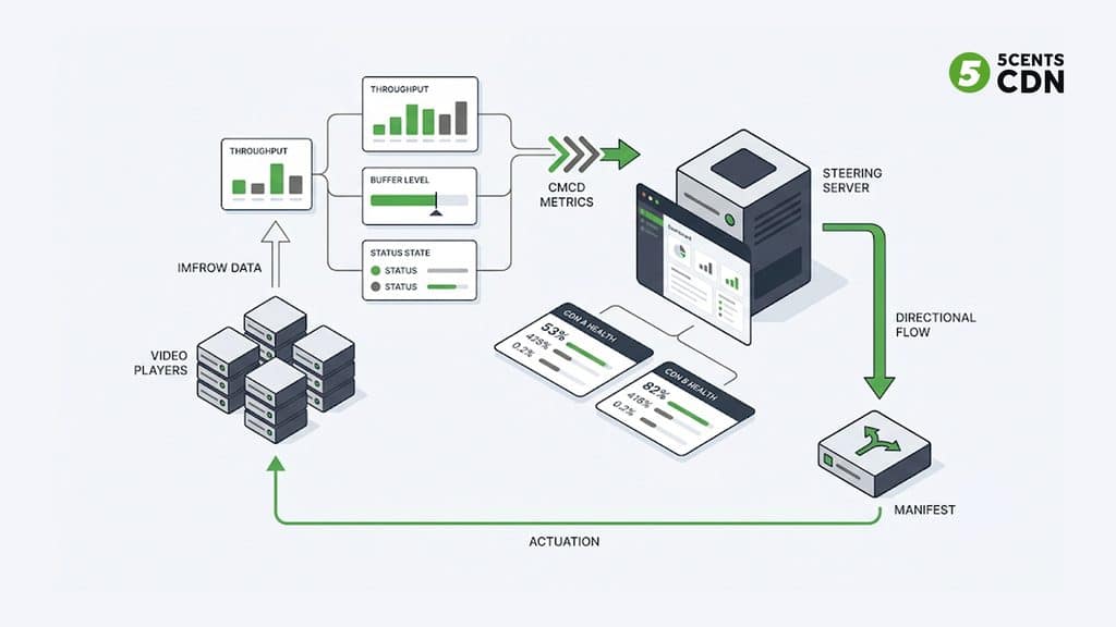 Explanation_Template-2 - 5centsCDN | Video Live Streaming | CDN | Restream CMCD telemetry from players feeding the steering server to drive quality-aware CDN decisions
