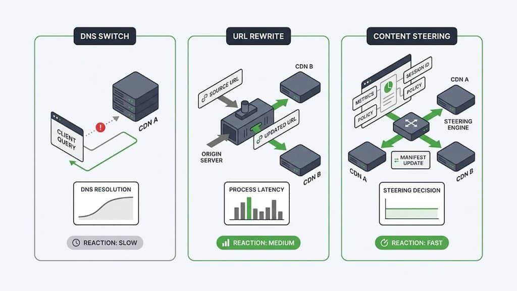 Explanation_Template - 5centsCDN | Video Live Streaming | CDN | Restream DNS failover vs client-side URL rewriting vs standards-based content steering