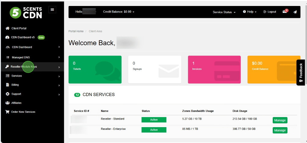 reseller module keys v4 dashboard