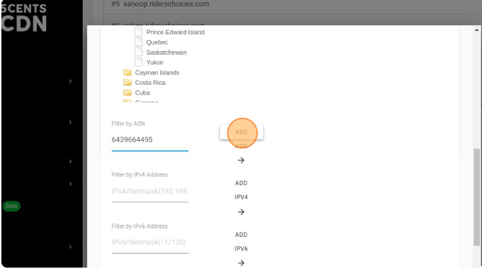 Filter by ASN: This option allows you to create a rule based on an ASN. Enter the ASN you wish to filter and then click the ASN button.  Repeat until you have entered all ASNs that apply to this specific rule.
