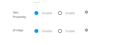 geo proximity and IP filter settings in dashboard