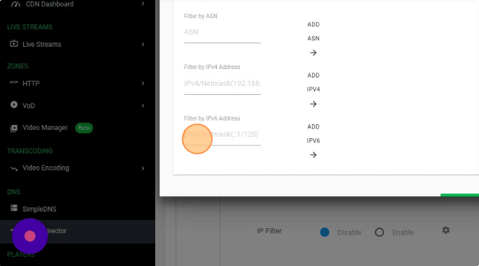 Filter by IPv6 Address: Enter the IPv6/netmask if you are filtering by IP and then click on the IPV6 button to add the IP to Rules.
