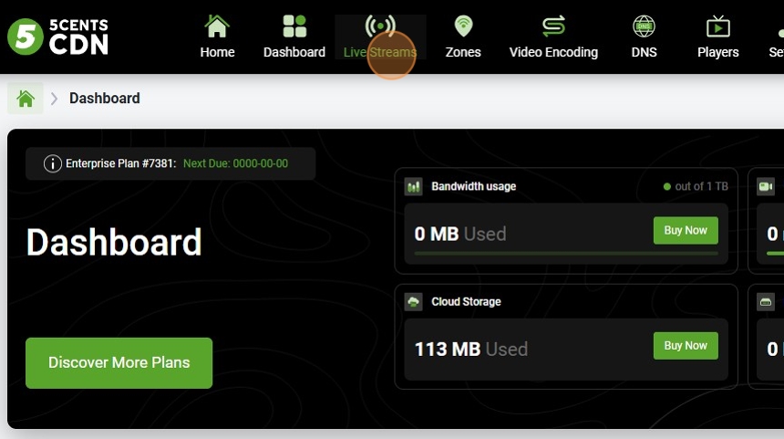 Click on the Live Stream section at the top of your dashboard.
