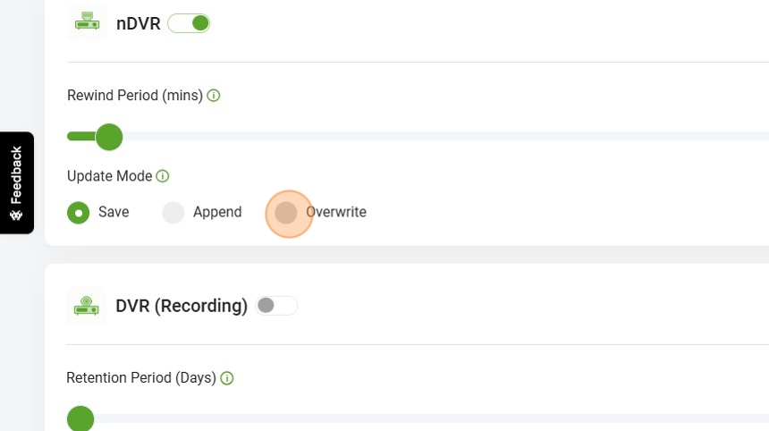 Select the Overwrite option to update settings across all streams.