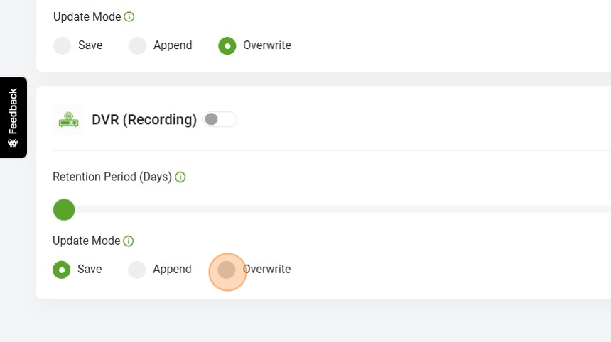 Select the Overwrite option to update settings across all streams.