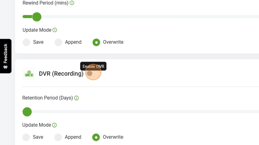 Enable DVR settings