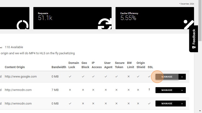 Find the specific VoD Pull Zone and click Manage.