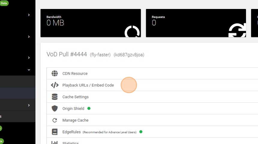 In the VoD Pull Zone settings, click on the Playback URLs/Embed Code option.